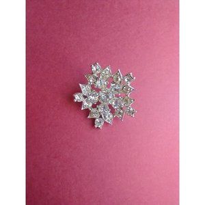 Bogoff Signed Rhinestone Brooch Silver Tone Star Snowflake